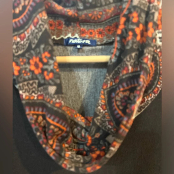 Vintage style Natura Dress brown long sleeve w/ cowl neck & 70s print. - Picture 4 of 8